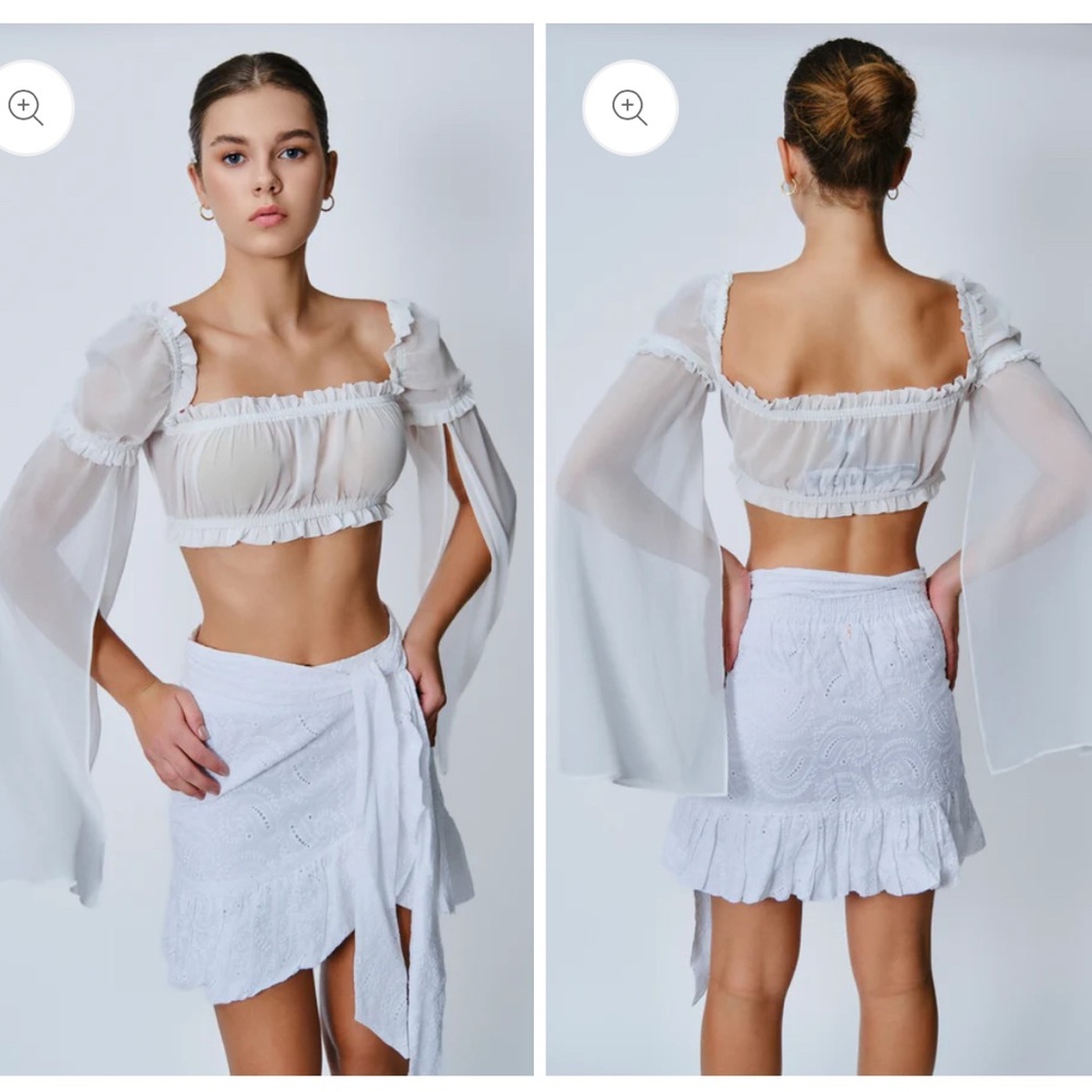 I.AM.GIA White Ruffled Prairie Bell Sleeve Lewis Top